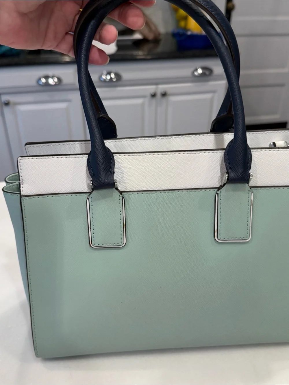 Kate Spade Cameron Medium Satchel/crossbody Pale Green, White & Navy Accents NEW